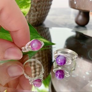 Pink or Purple Agate Bead Oval Wire Ring
